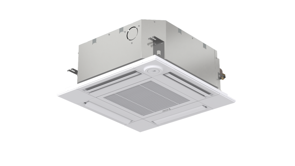 Advanced Ductless installation of a Mitsubishi 4-way ceiling cassette mini split AC unit. This energy-efficient system delivers even airflow throughout the room, ensuring optimal cooling and comfort while reducing energy costs.