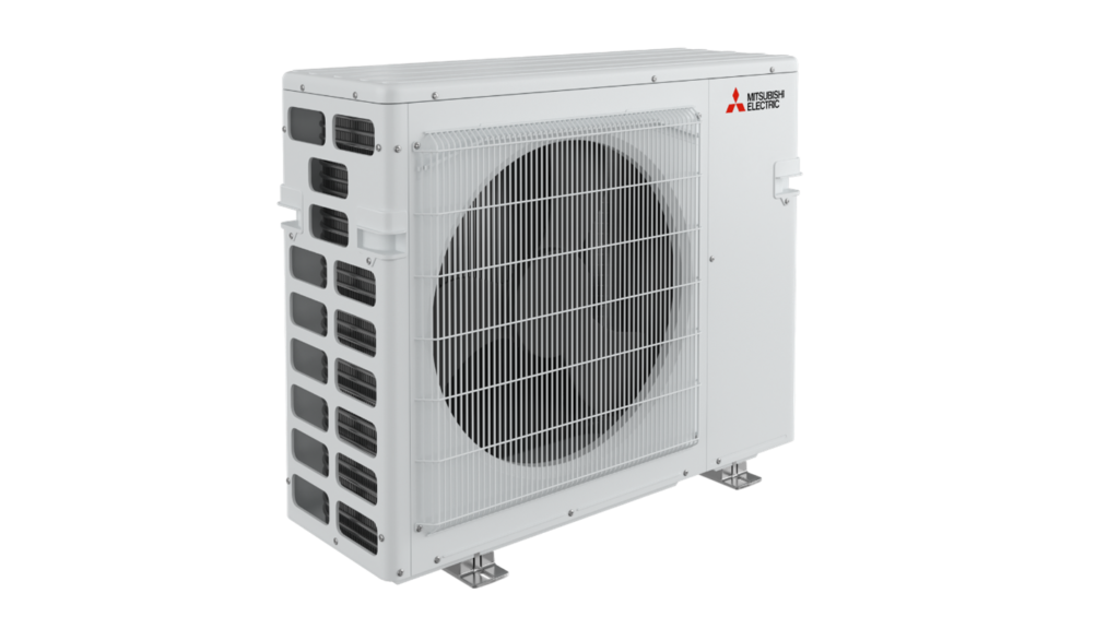 Advanced Ductless installation of a slim line outdoor mini split AC unit. This compact, energy-efficient system delivers powerful cooling while saving space and optimizing energy use for reliable comfort.